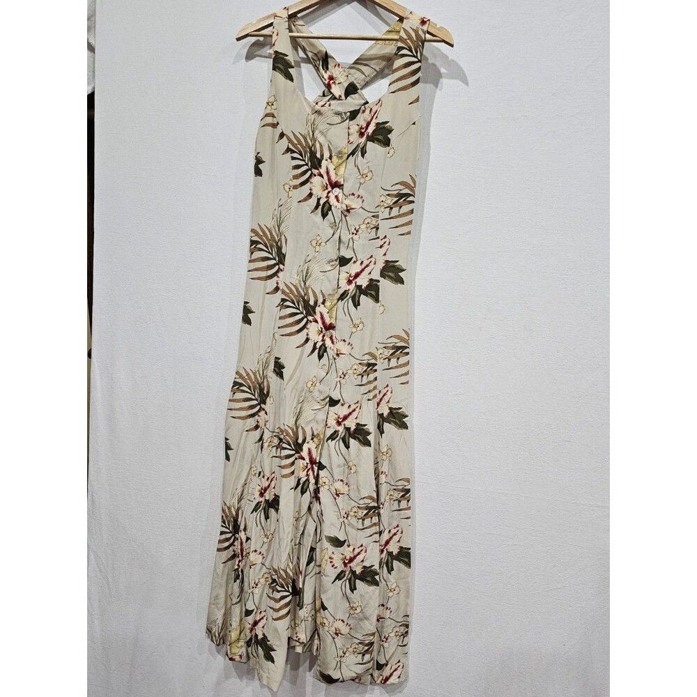 Y2k Vintage Coldwater Creek Silk Hawiian Floral Maxi Dress Womens 12 Cottagecore